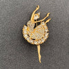 Rhinestone Dancing Ballerina Brooch: Gold
