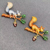 Enamel Squirrel Picking Nut Brooch: Gray
