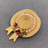 Enamel Flower Pearl Hat Brooch: Gold