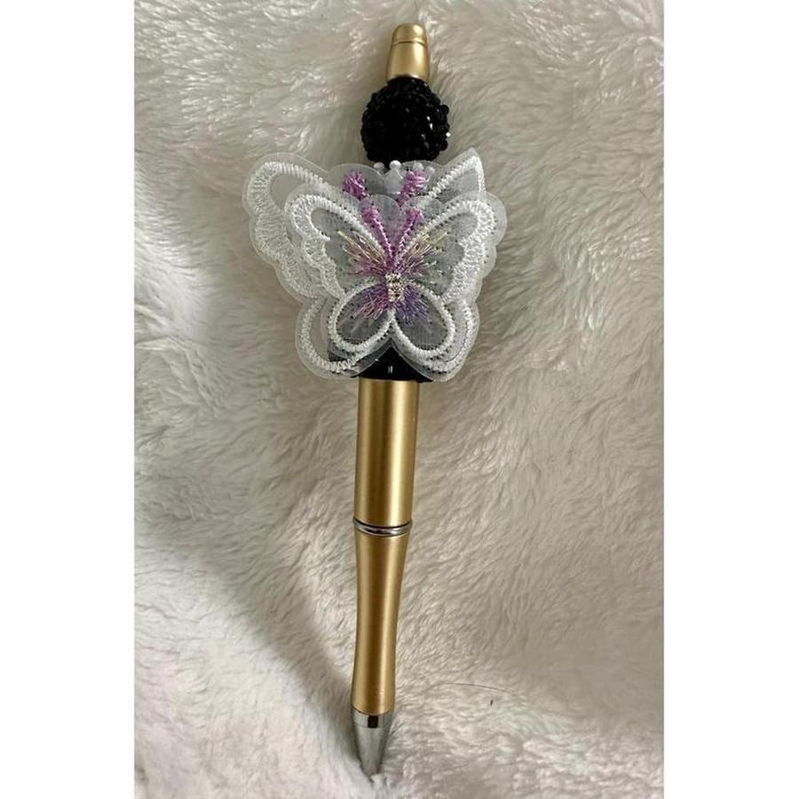 Black Fairy Bear Beaded Pen