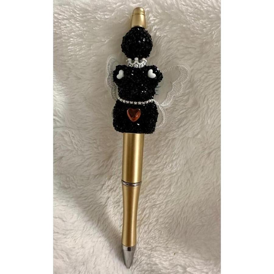 Black Fairy Bear Beaded Pen