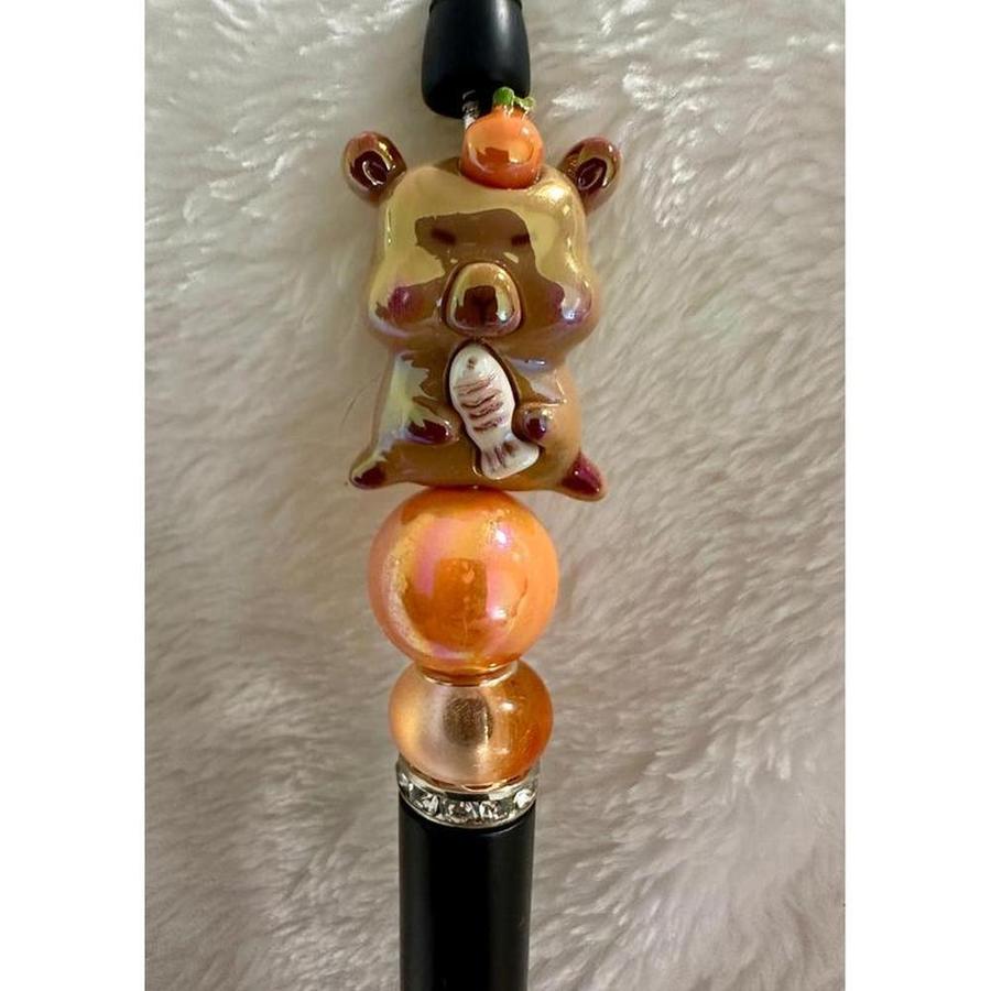 Black & Orange Capybara Beaded Pen