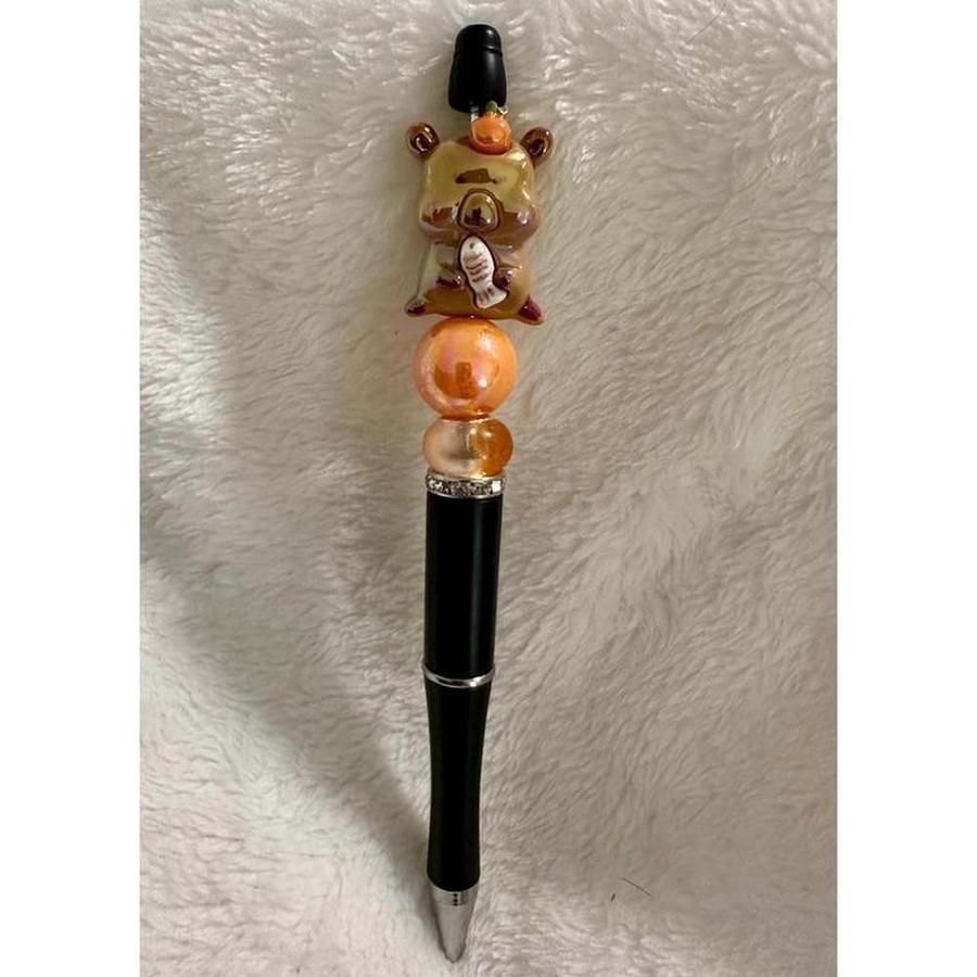 Black & Orange Capybara Beaded Pen