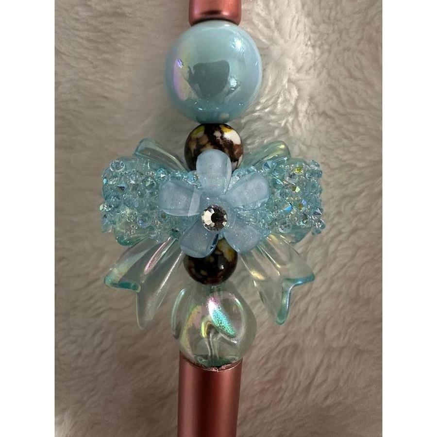 Blue Crystal Bow Beaded Pen