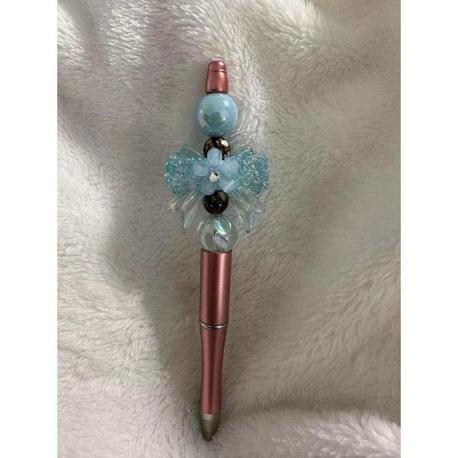 Blue Crystal Bow Beaded Pen