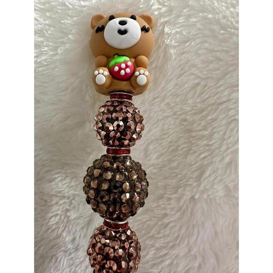 Chocolate Strawberry Bear Beaded Pen