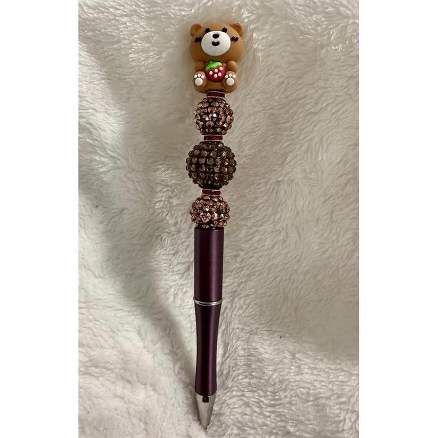 Chocolate Strawberry Bear Beaded Pen