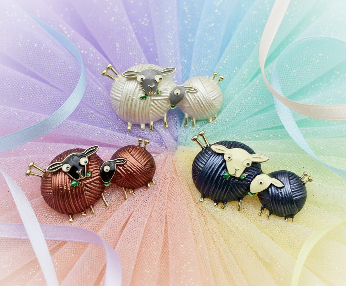 Whimsical Yarn Sheep Brooch