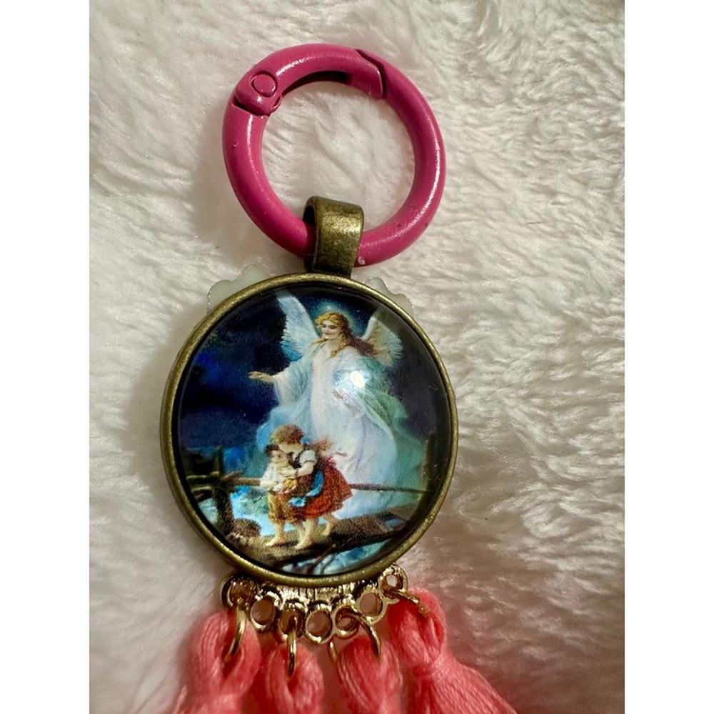 Convex Glass Guardian Angel Keychain