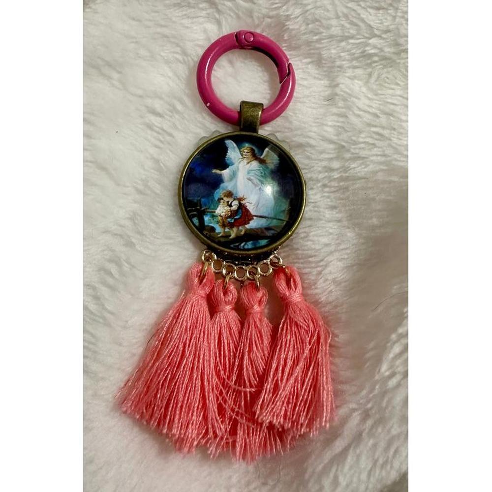 Convex Glass Guardian Angel Keychain