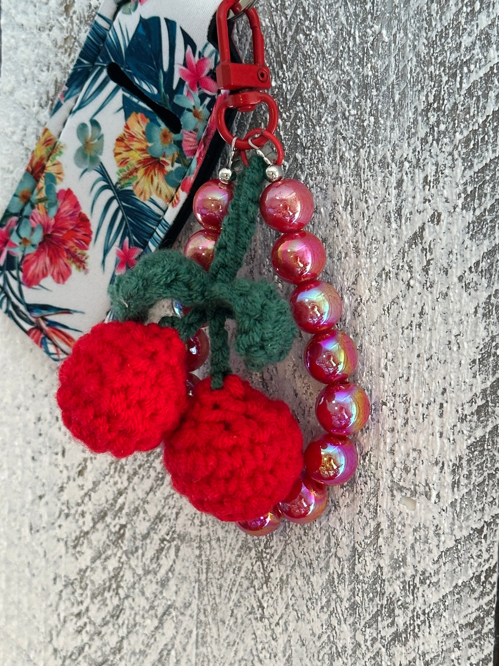 Crochet Cherry Beaded Bag Chain