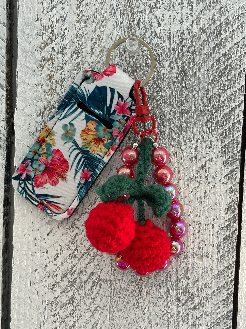 Crochet Cherry Beaded Bag Chain