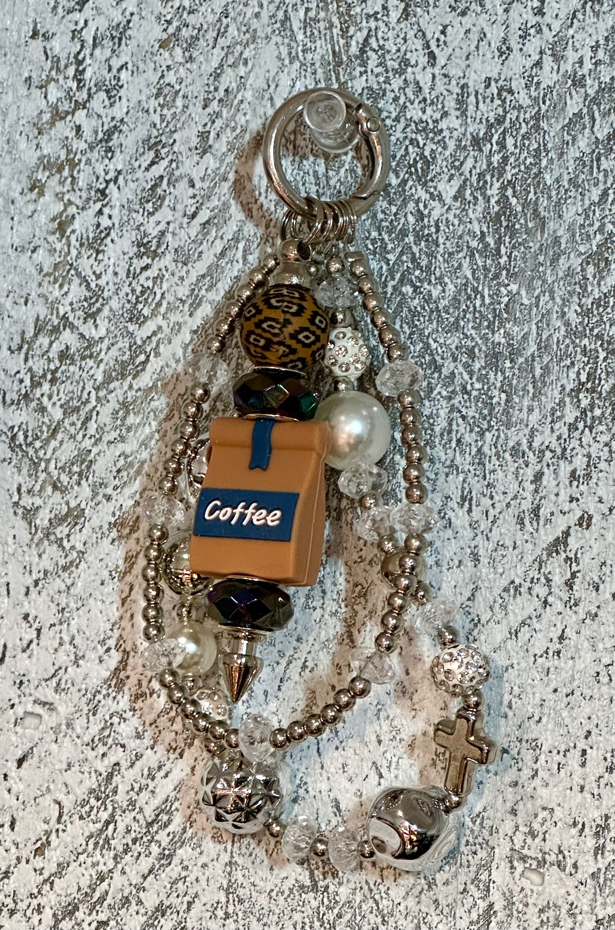 Double Strand Coffee Themed Beaded Keychain