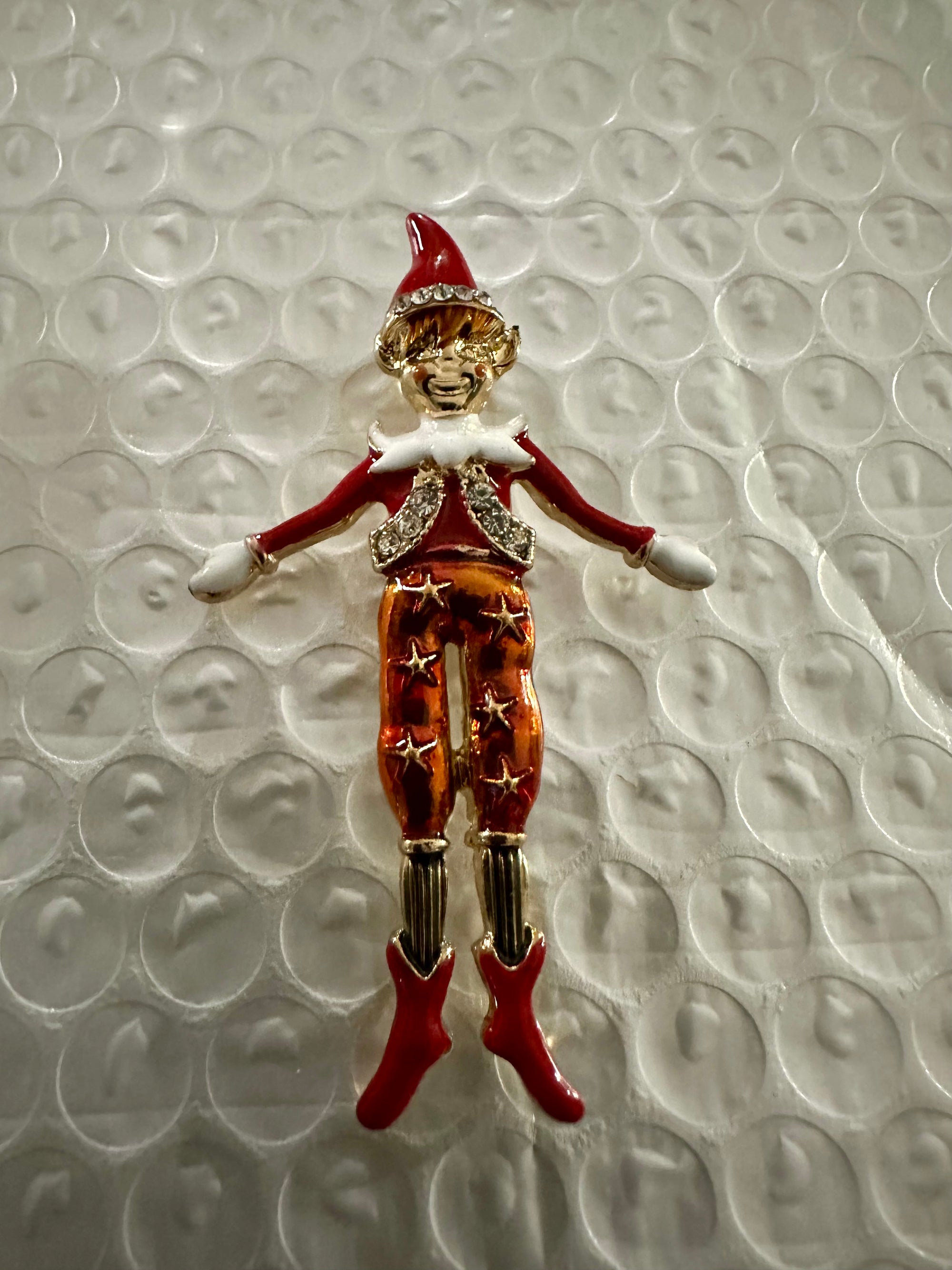 Enameled Christmas Elf Brooch