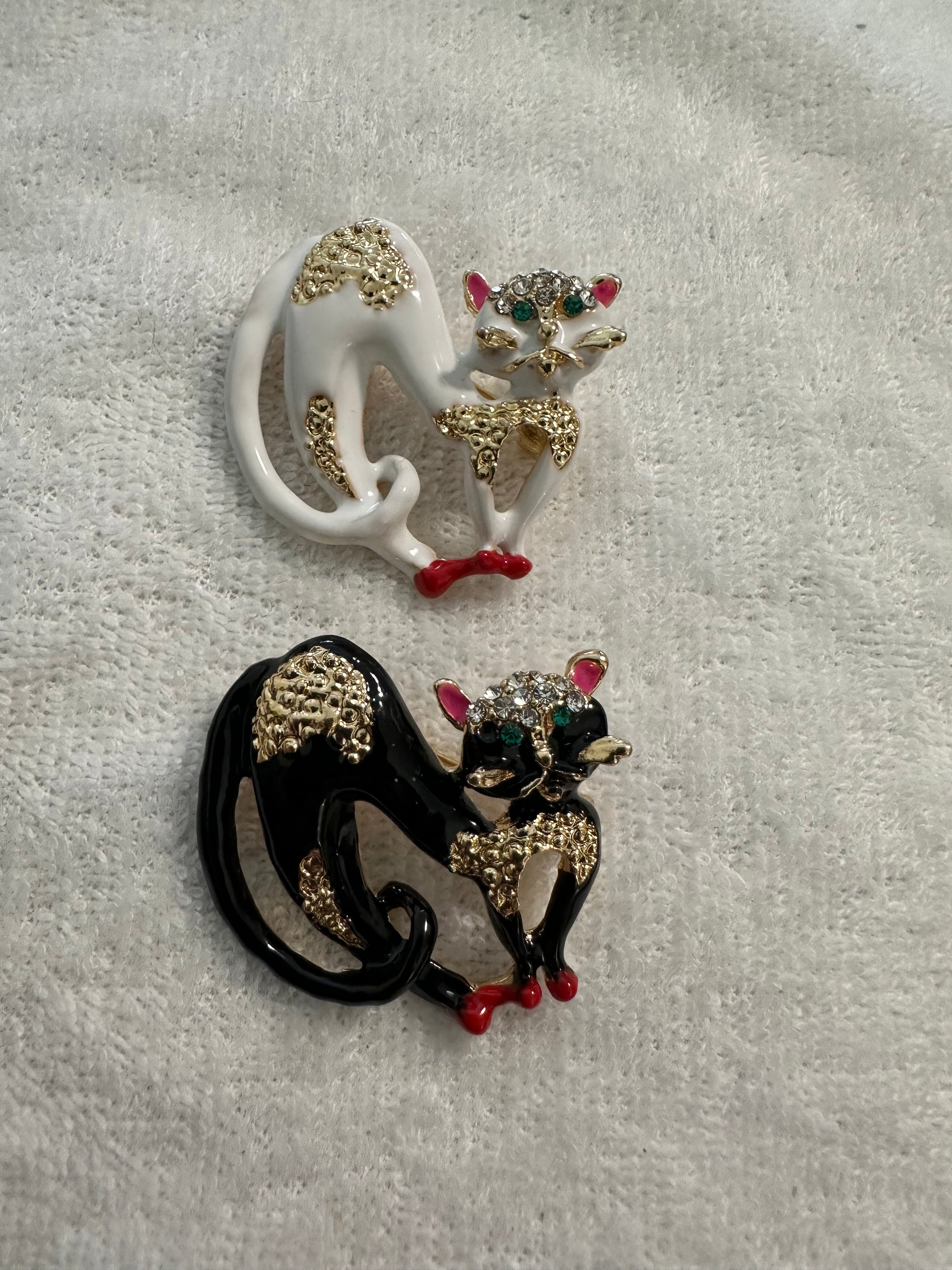 Enameled Paris Cat Brooches