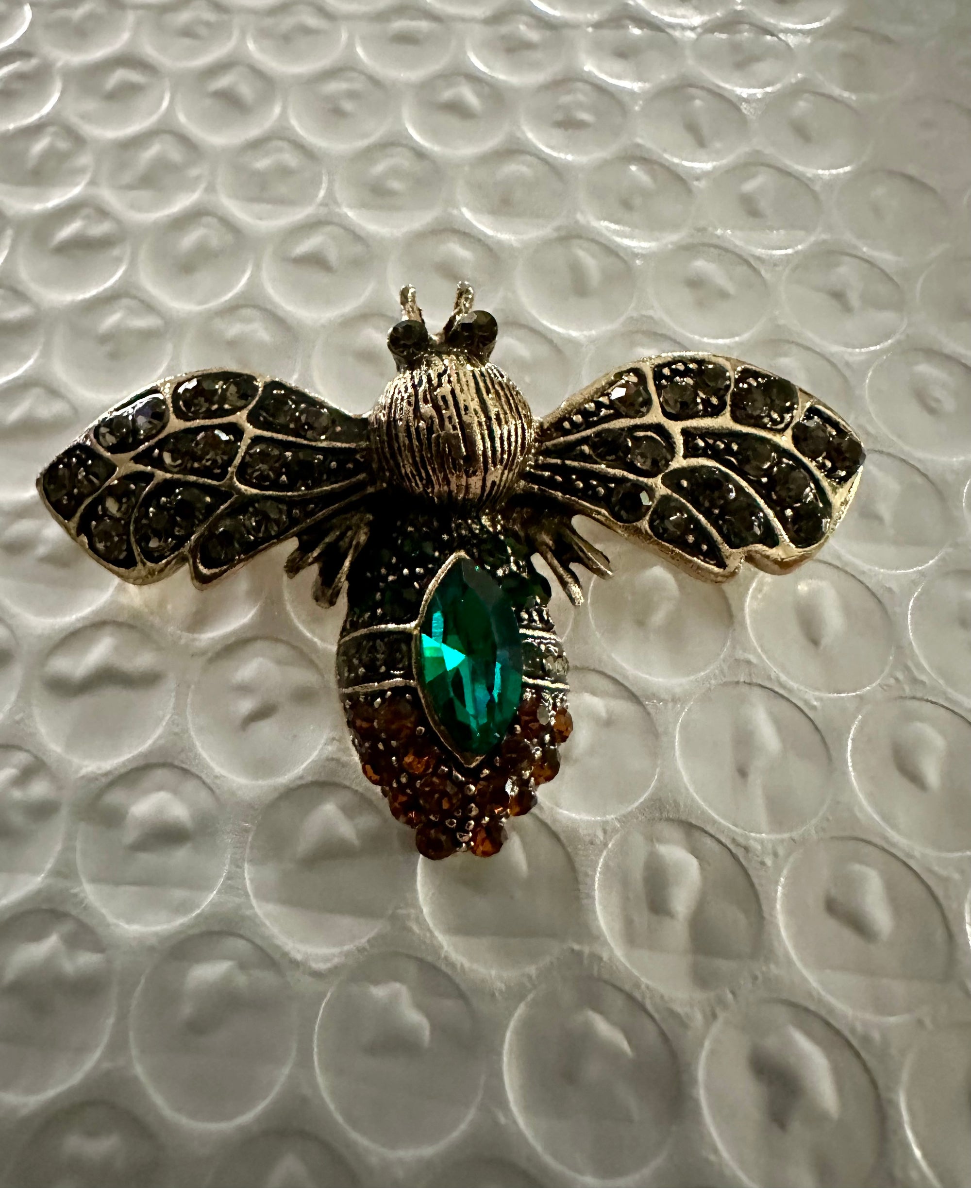 Green Crystal Fly Brooch