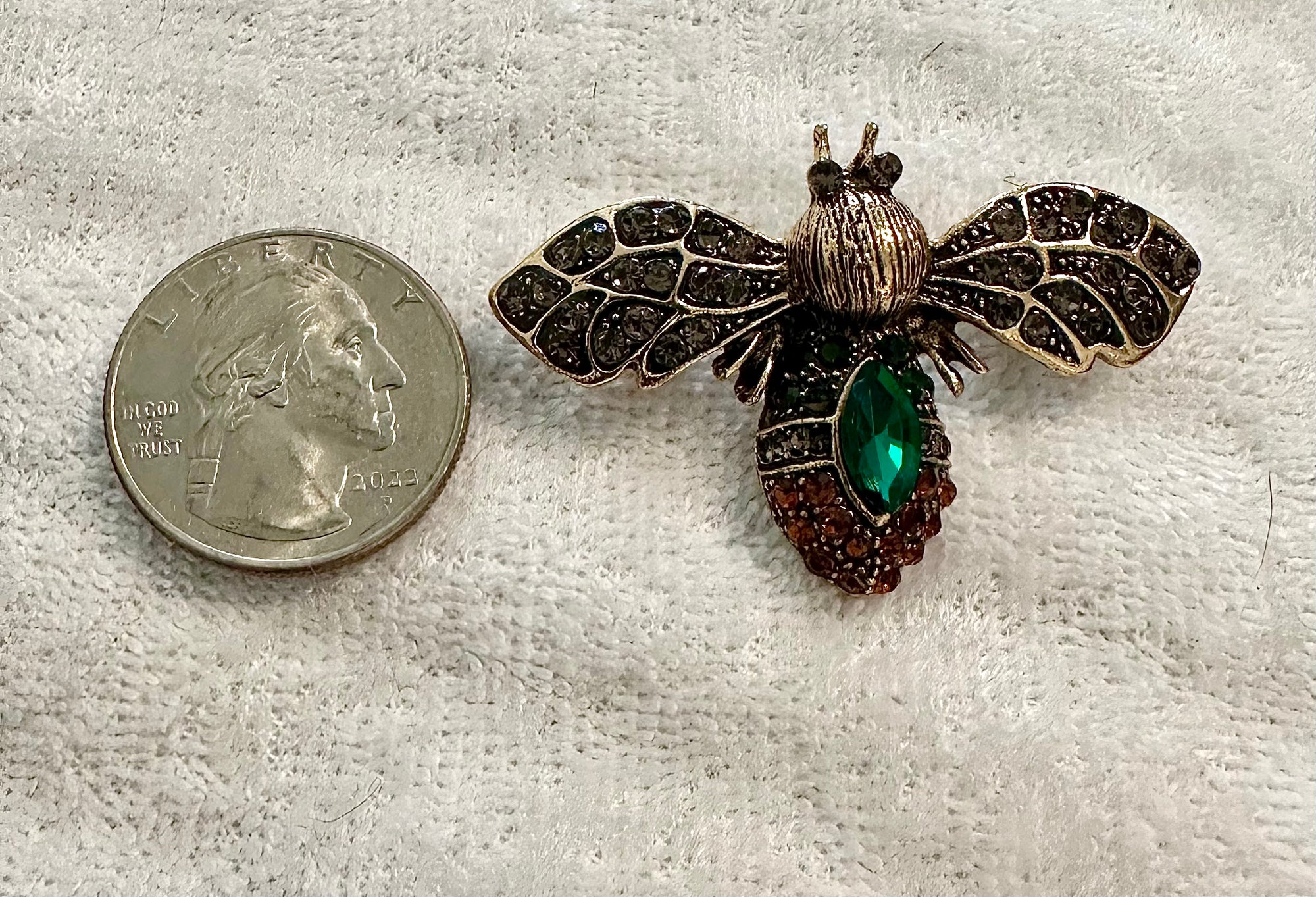 Green Crystal Fly Brooch
