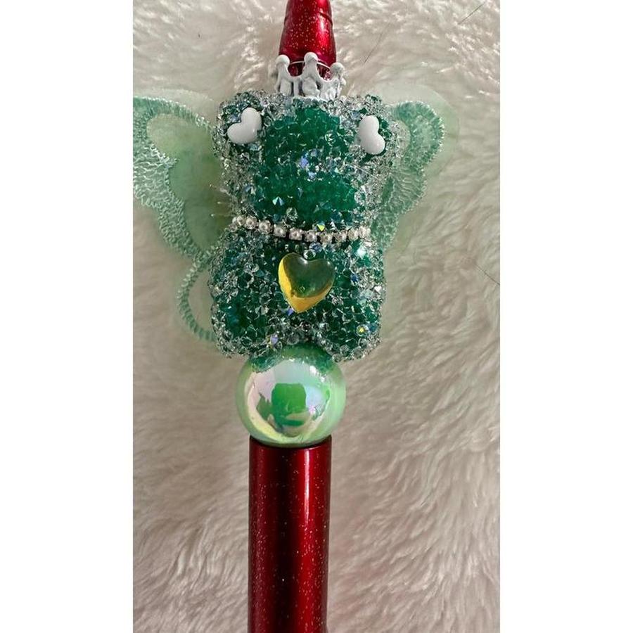 Green Crystal Sugar Bear Beaded Pen