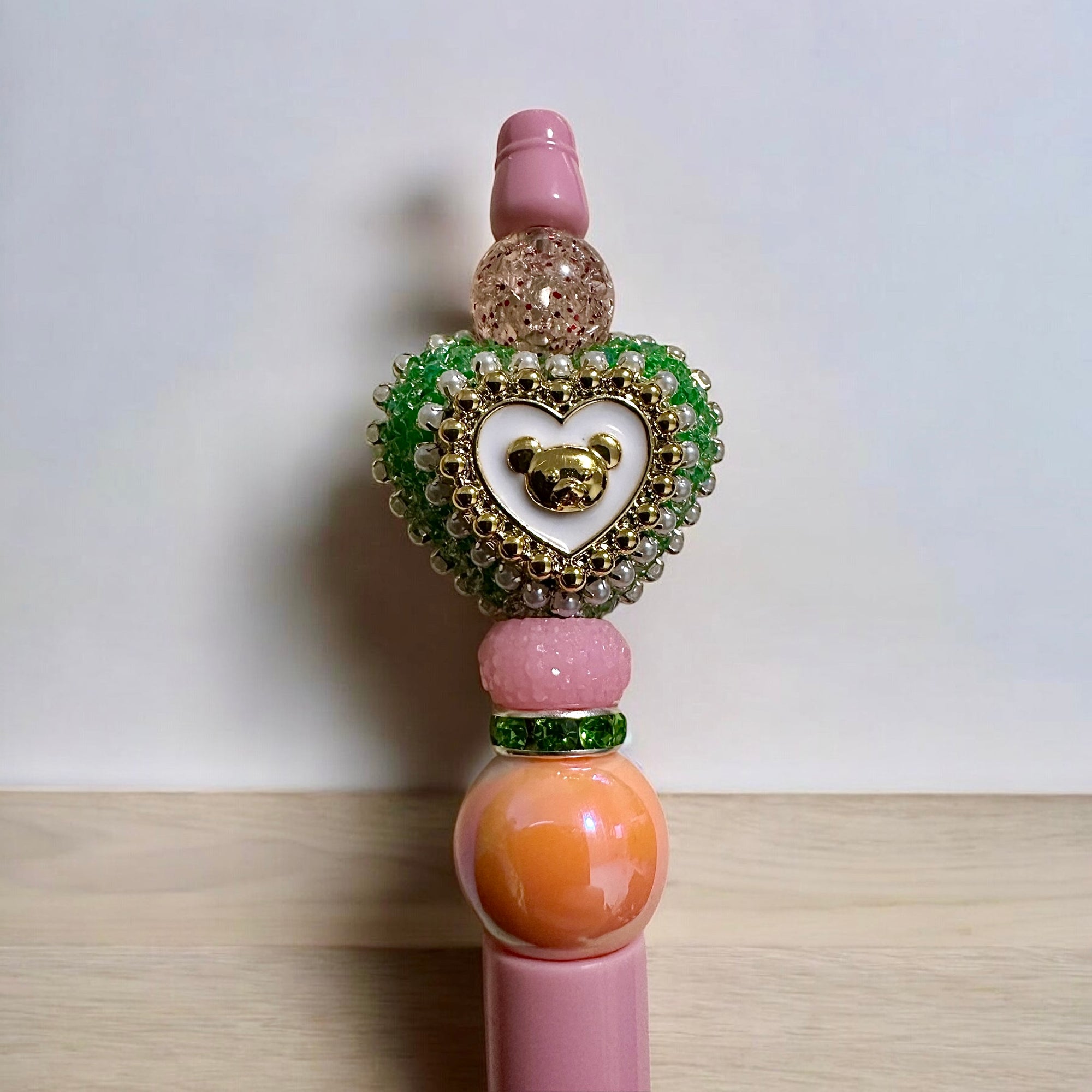 Green Mickey Heart Beaded Pen