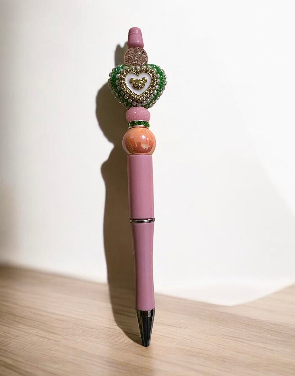 Green Mickey Heart Beaded Pen