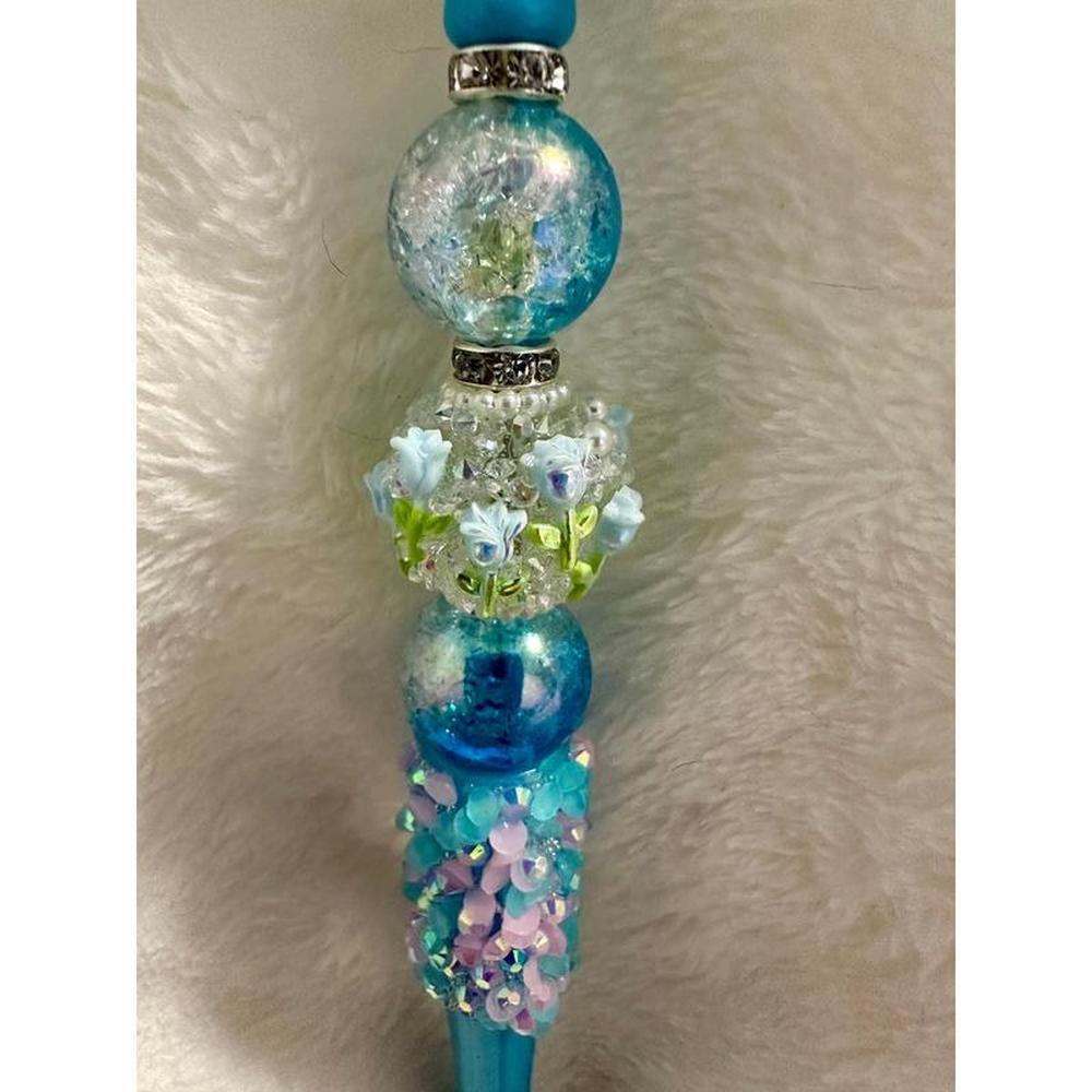 Handmade Blue Tulip Beaded Pen