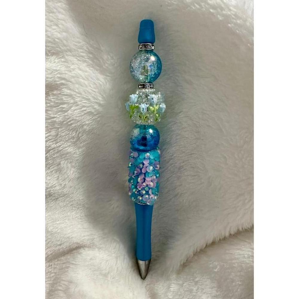 Handmade Blue Tulip Beaded Pen