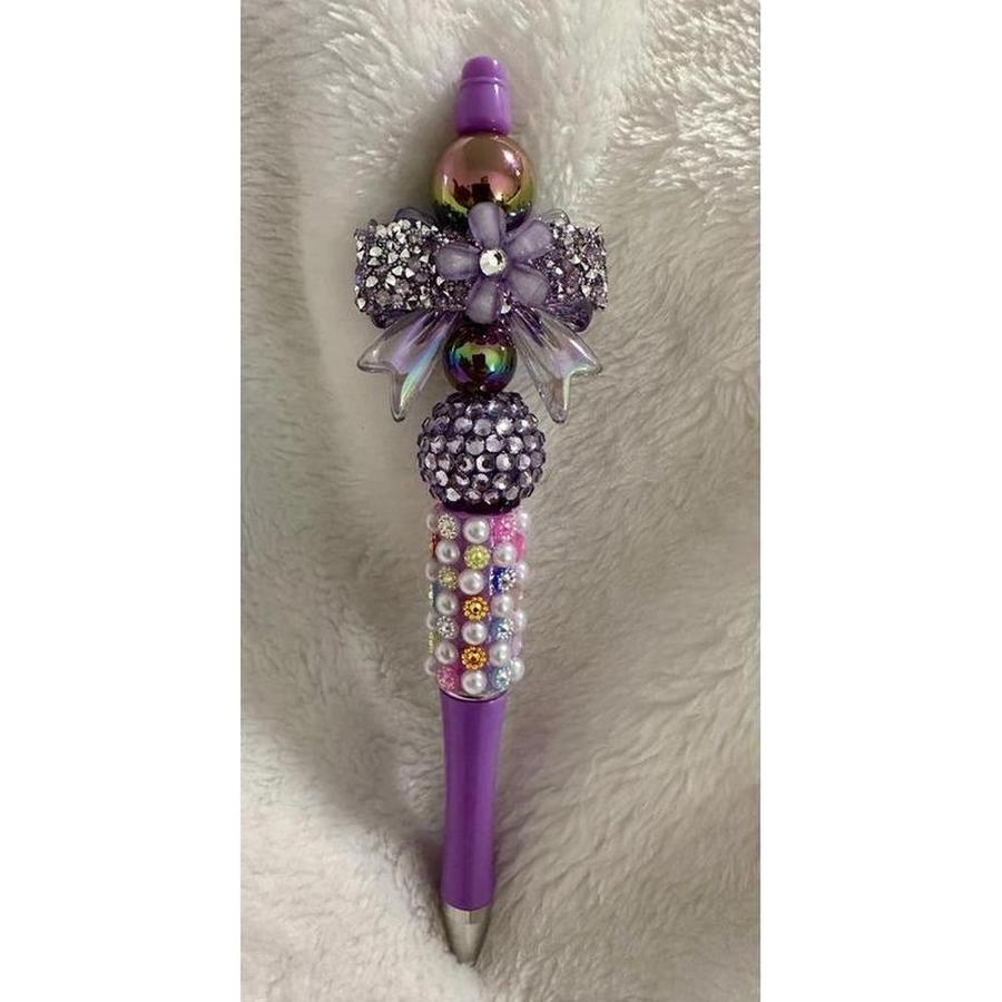Marvelous in Purple Floral Bow Beaded Pen
