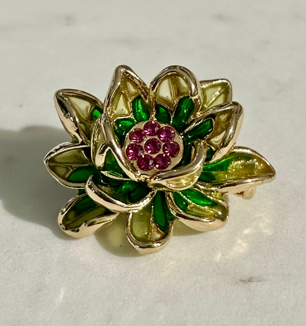 Green Enamel Lotus Brooch