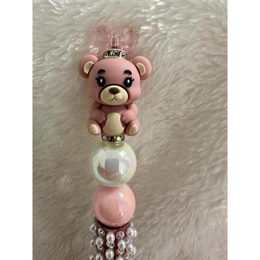 Pink Bow Top Bear Beaded Pen