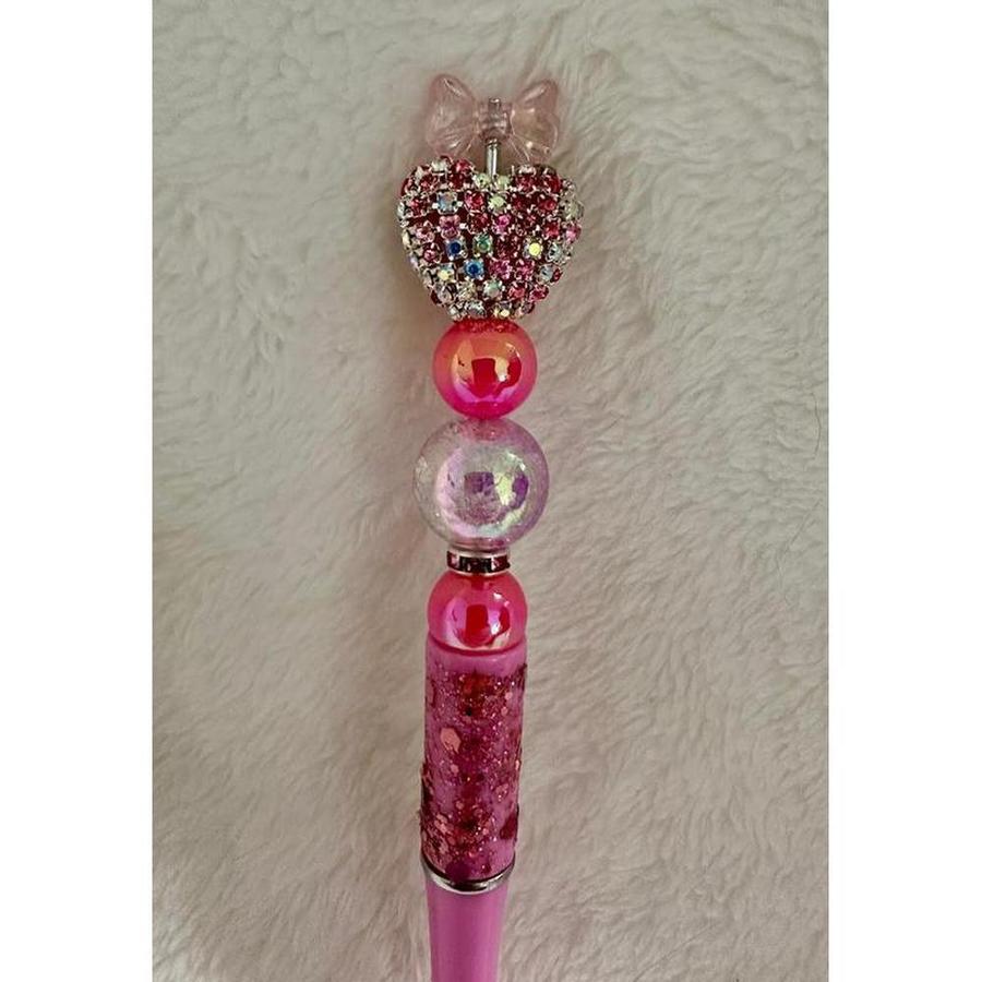 Pink Bow Topped Heart Beaded Pen