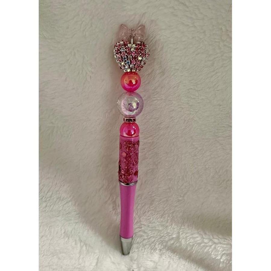Pink Bow Topped Heart Beaded Pen