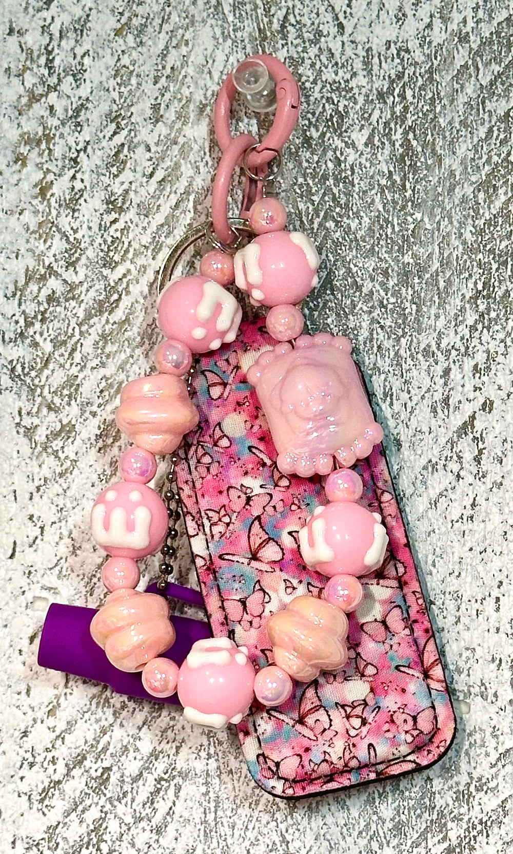 Pink Butterfly Chap Stick Holder Keychain