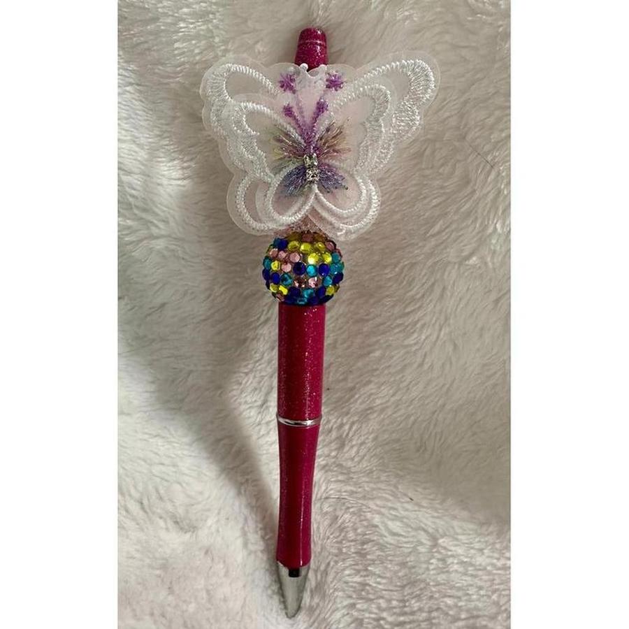 Pink Crystal Fairy Bear Beaded Pen