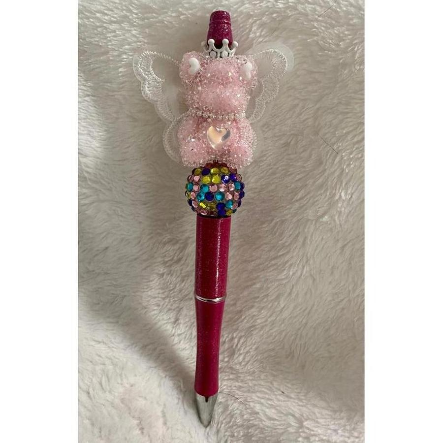 Pink Crystal Fairy Bear Beaded Pen