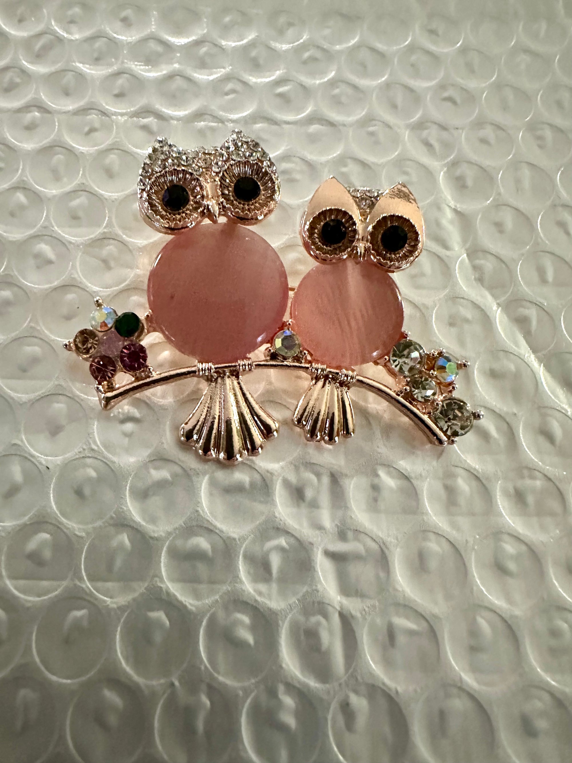 Pink Owls Brooch