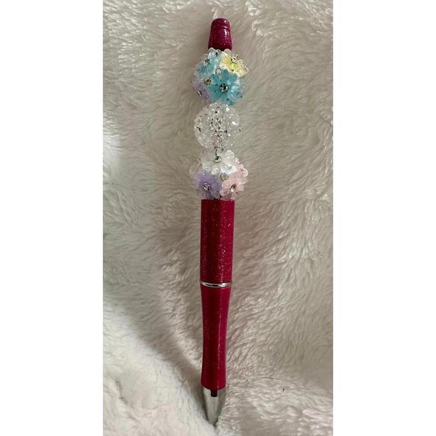 'Pretty In Pink' Carved Flower Beaded Pen