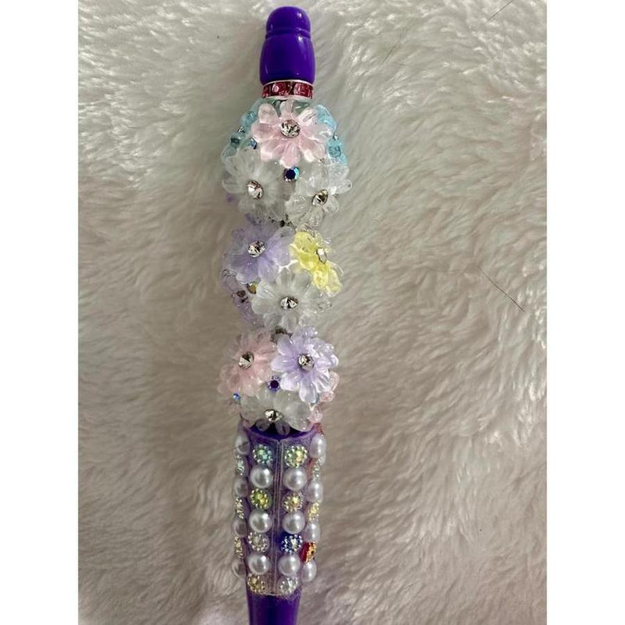 Purple Carved Flower Beaded Pen