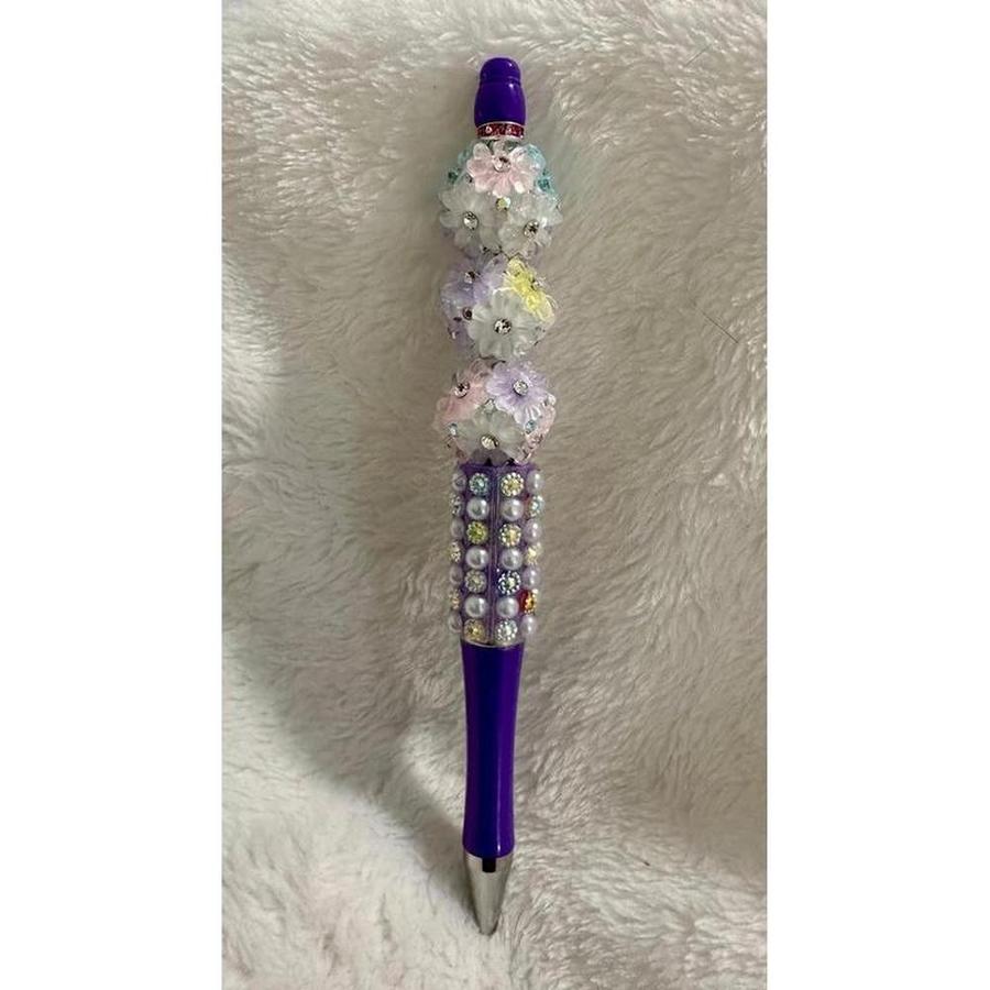 Purple Carved Flower Beaded Pen
