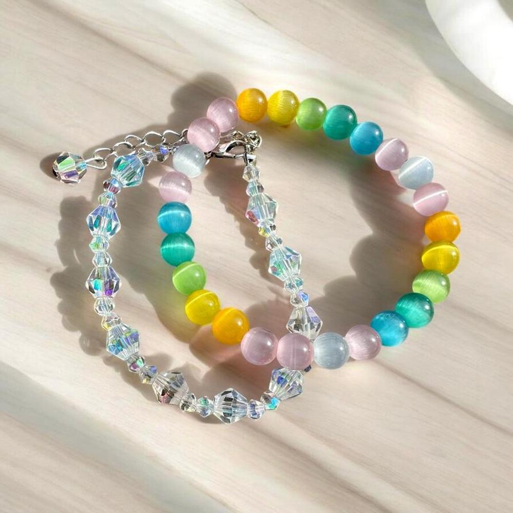 Rainbow Moonstone Beaded Bracelet Set