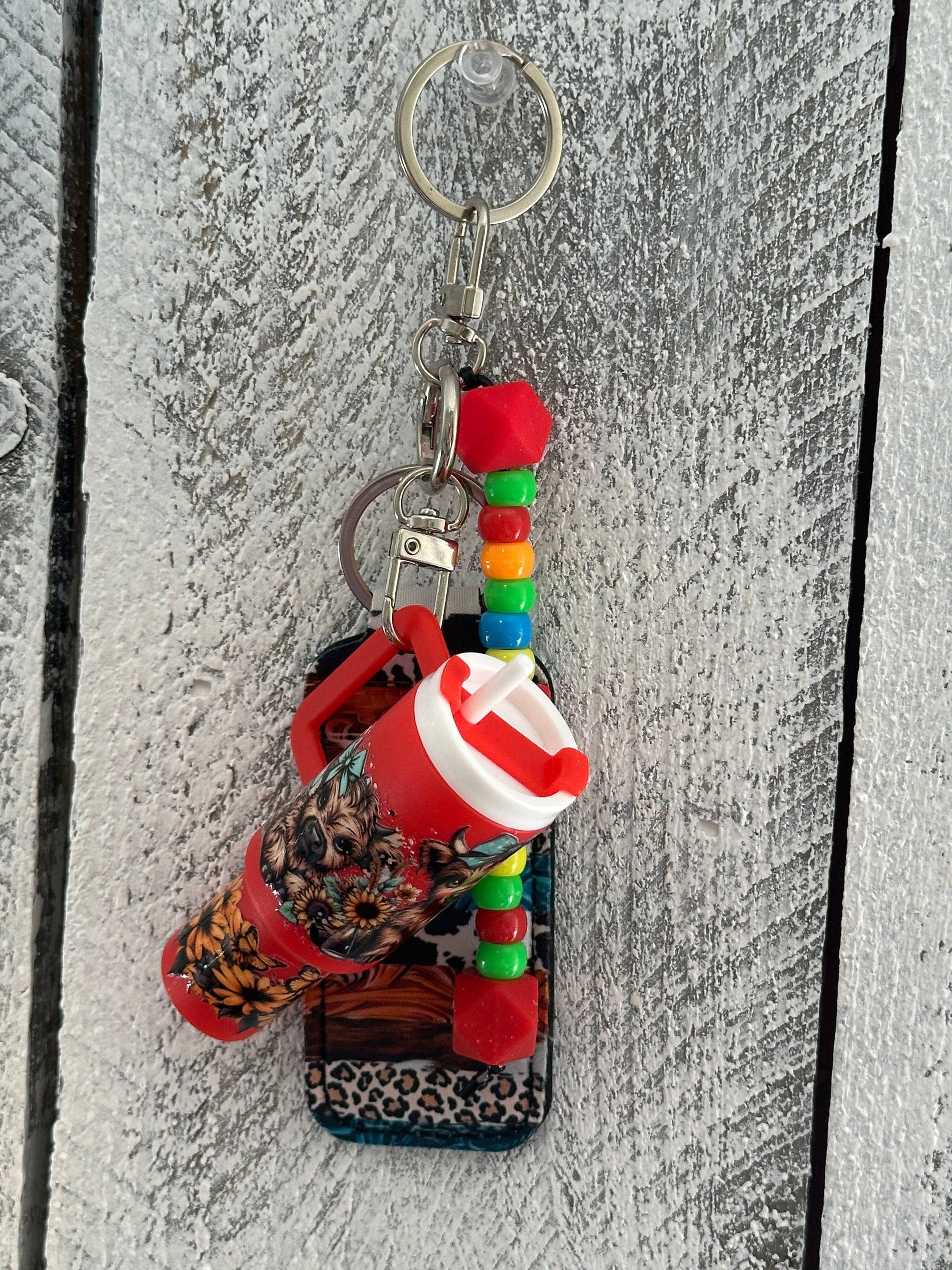 Red Chap Stick Holder Keychain
