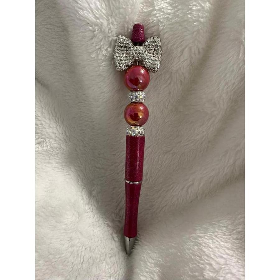 Red Festive Bow Beaded Pen