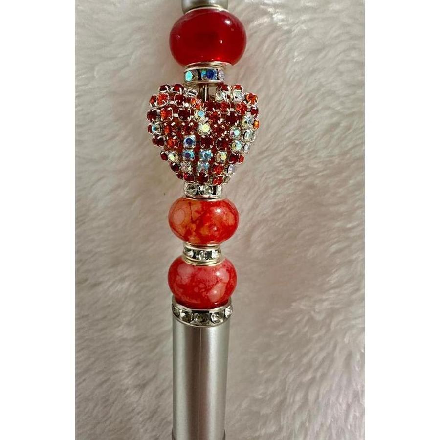 Red & Silver Crystal Heart Beaded Pen