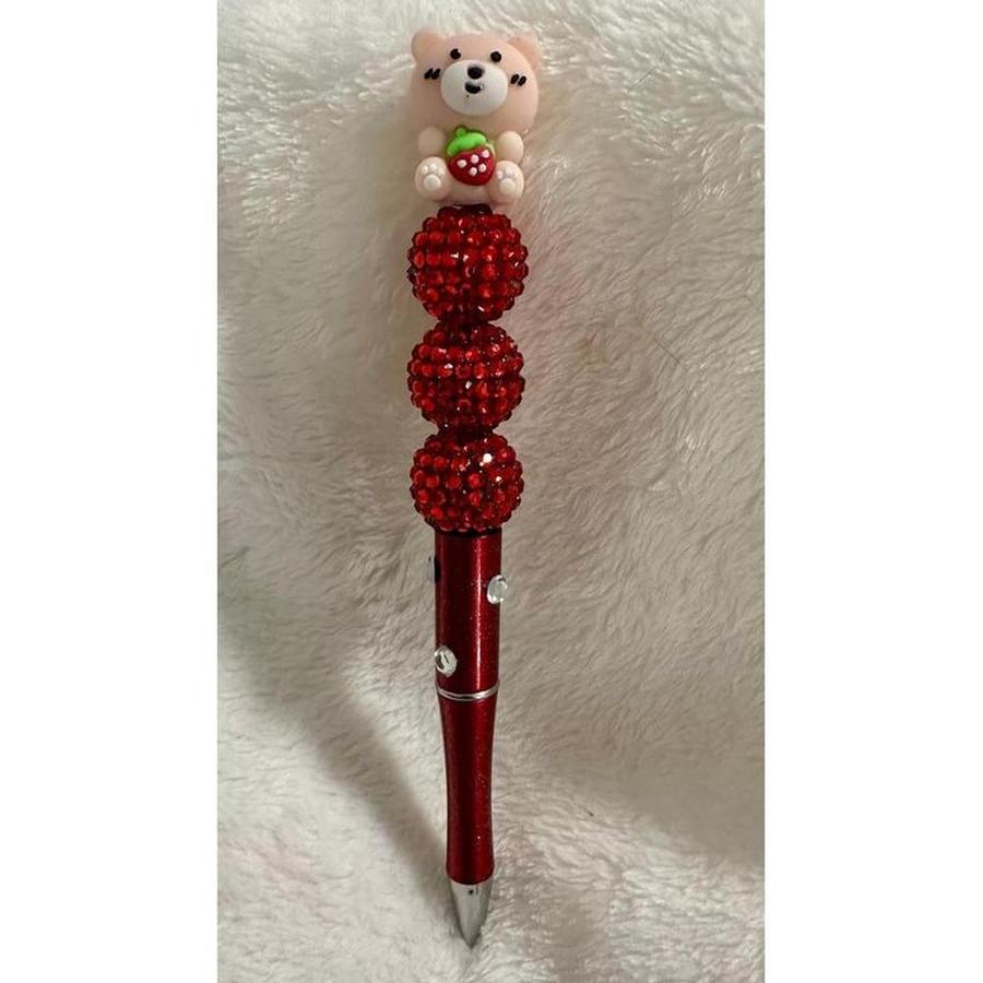 Red Strawberry Bear Beaded Pen
