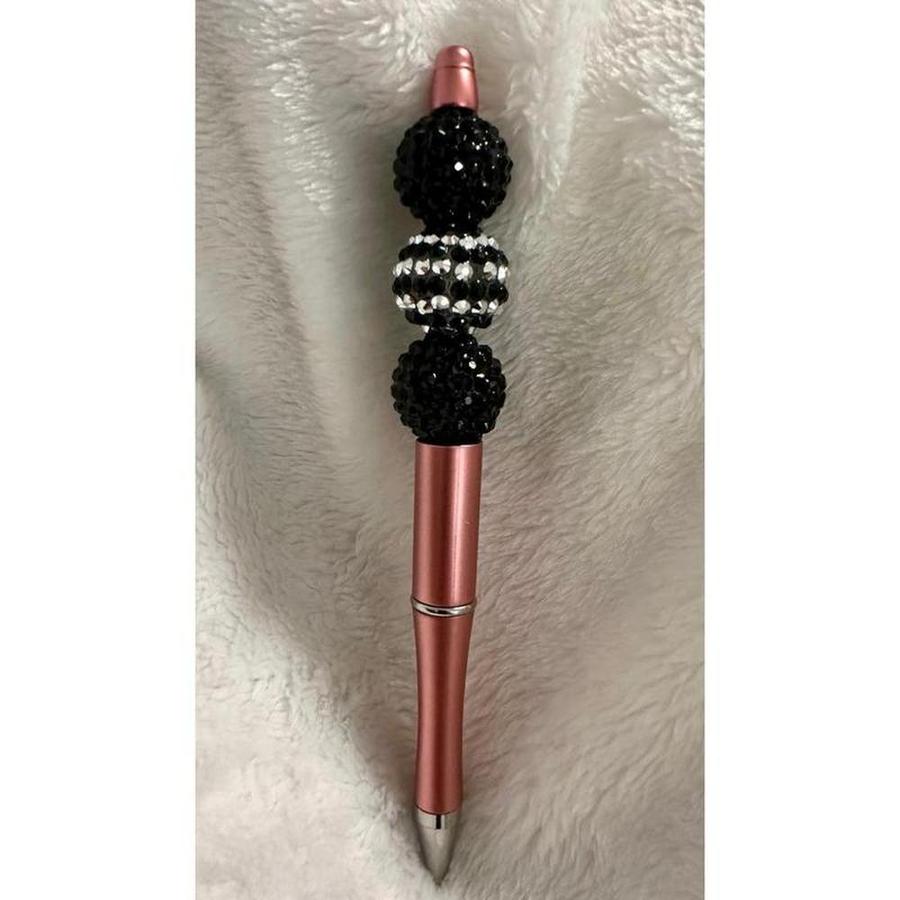 Rose Gold Black Disco Beaded Pen