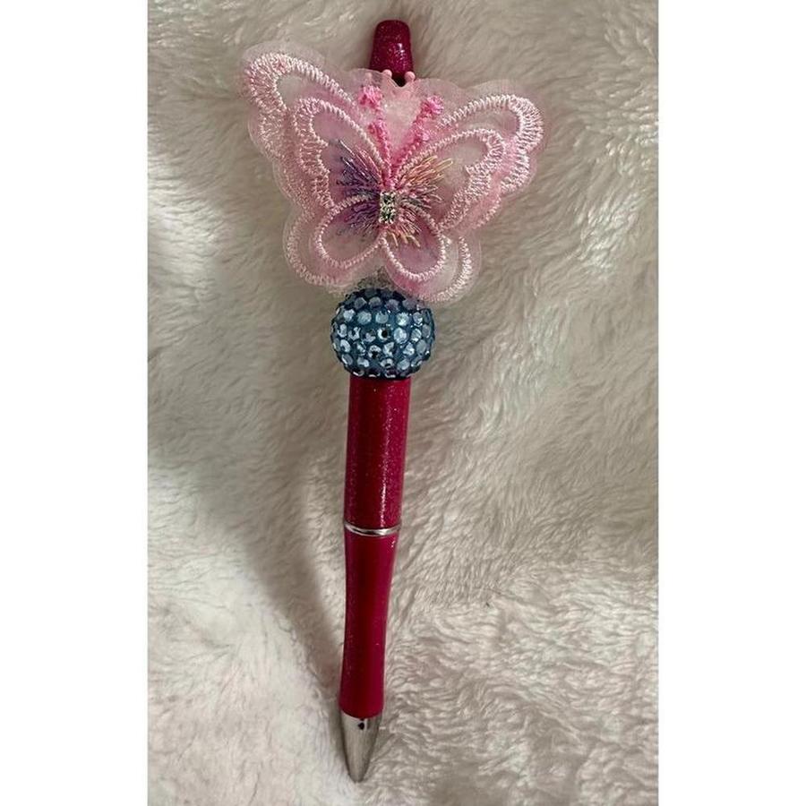 White Crystal Fairy Bear Beaded Pen