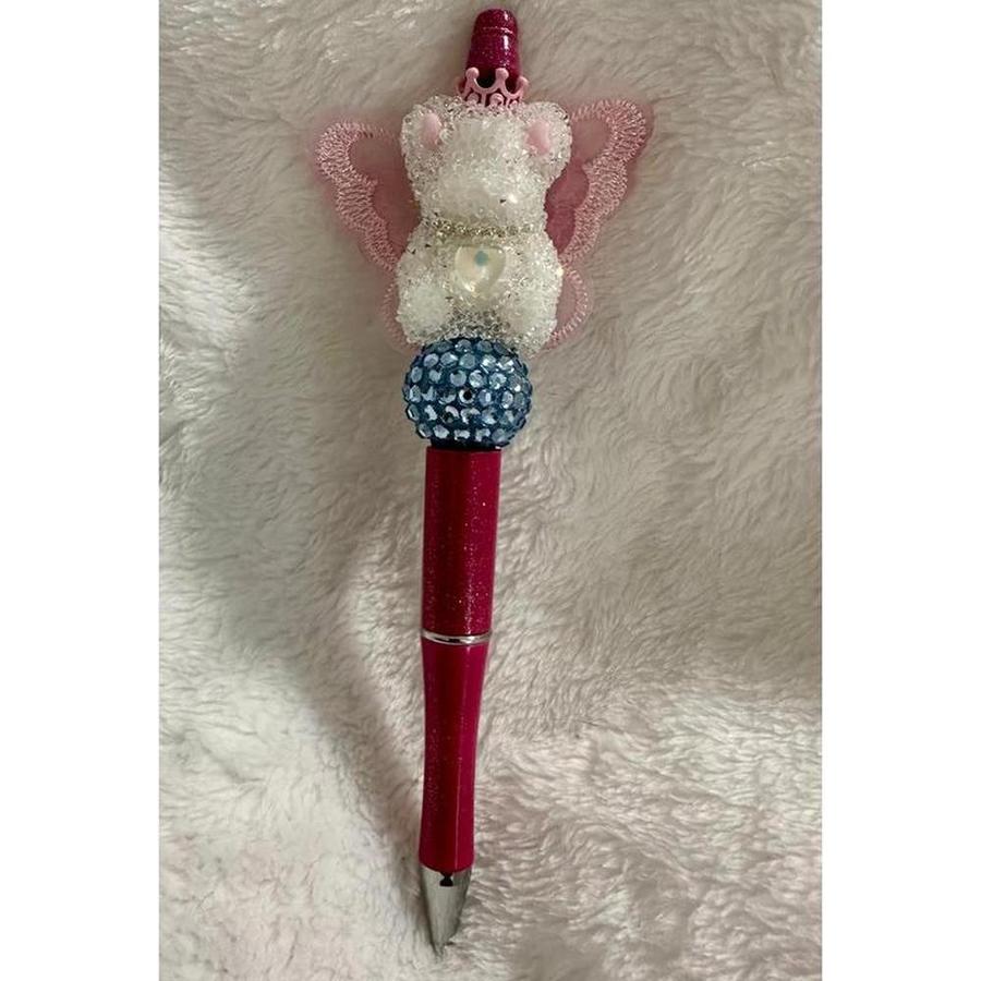 White Crystal Fairy Bear Beaded Pen
