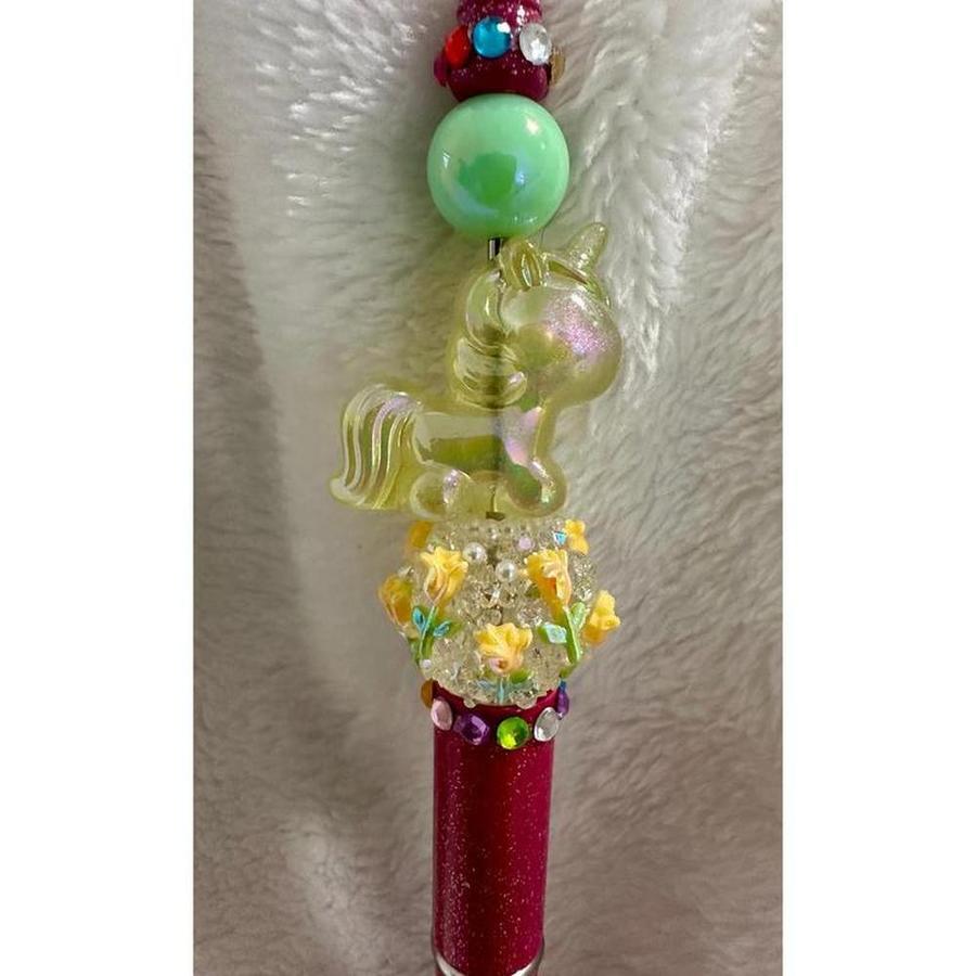 Yellow Unicorn Floral Beaded Pen