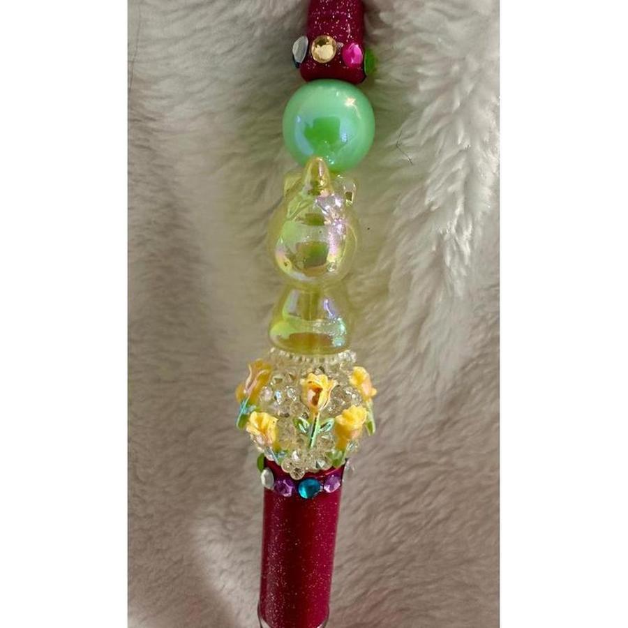 Yellow Unicorn Floral Beaded Pen