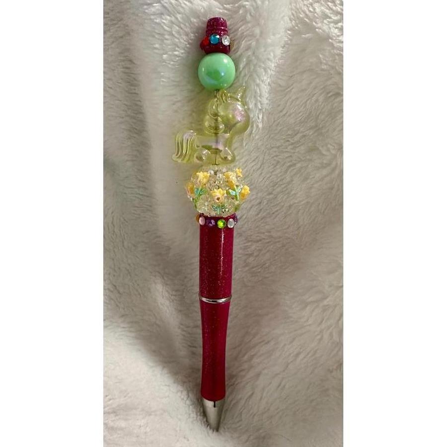 Yellow Unicorn Floral Beaded Pen