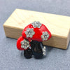 Enamel Double Mushroom Brooch Inlaid with Rhinestone